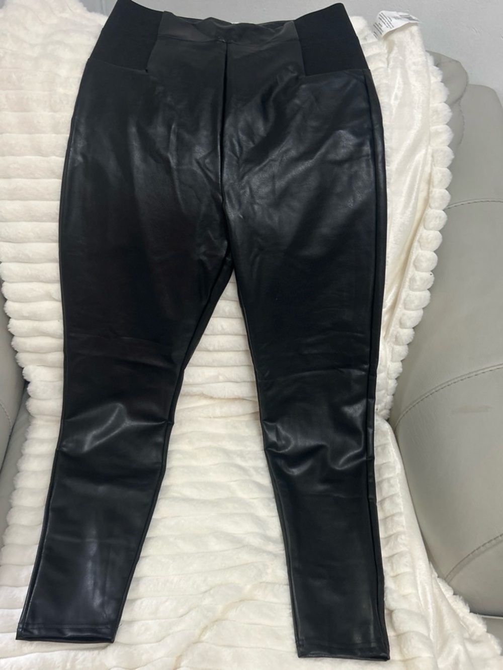a new day Black Faux Leather Leggings with Elastic Waist Panels
